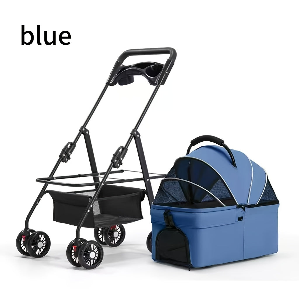 Convertible Pet Stroller with Removable Carrier, Foldable Dog and Cat Pushchair with Mesh Canopy, Storage Basket and Cup Holder in Four Colors