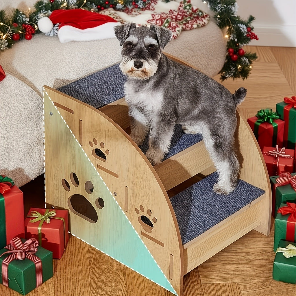 Dog Stairs with Side Rails for Small Pets, 15-Inch Three-Step Non-Slip Pet Steps with Ramp-Style Design for Couch and Suitable Bed Heights
