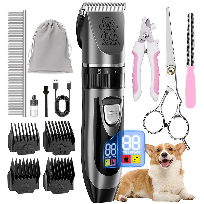 Rechargeable Dog Grooming Clippers Kit, Cordless Low-Noise Pet Hair Trimmer with Scissors and Comb for Small and Large Dogs and Cats