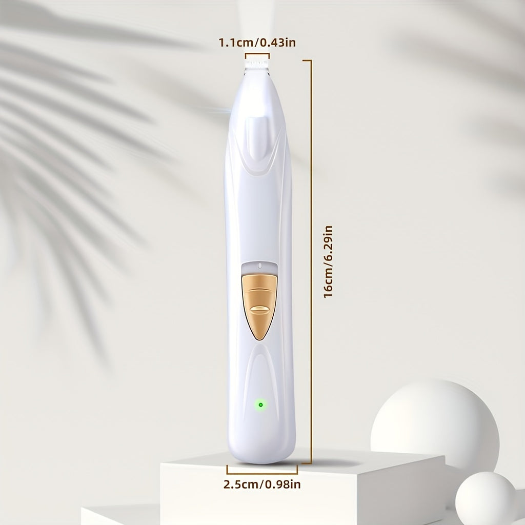 Dog Paw Hair Trimmer with LED Light, White USB Rechargeable Low-Noise Mini Pet Clippers with Narrow Head for Dog and Cat Grooming Touch-Ups