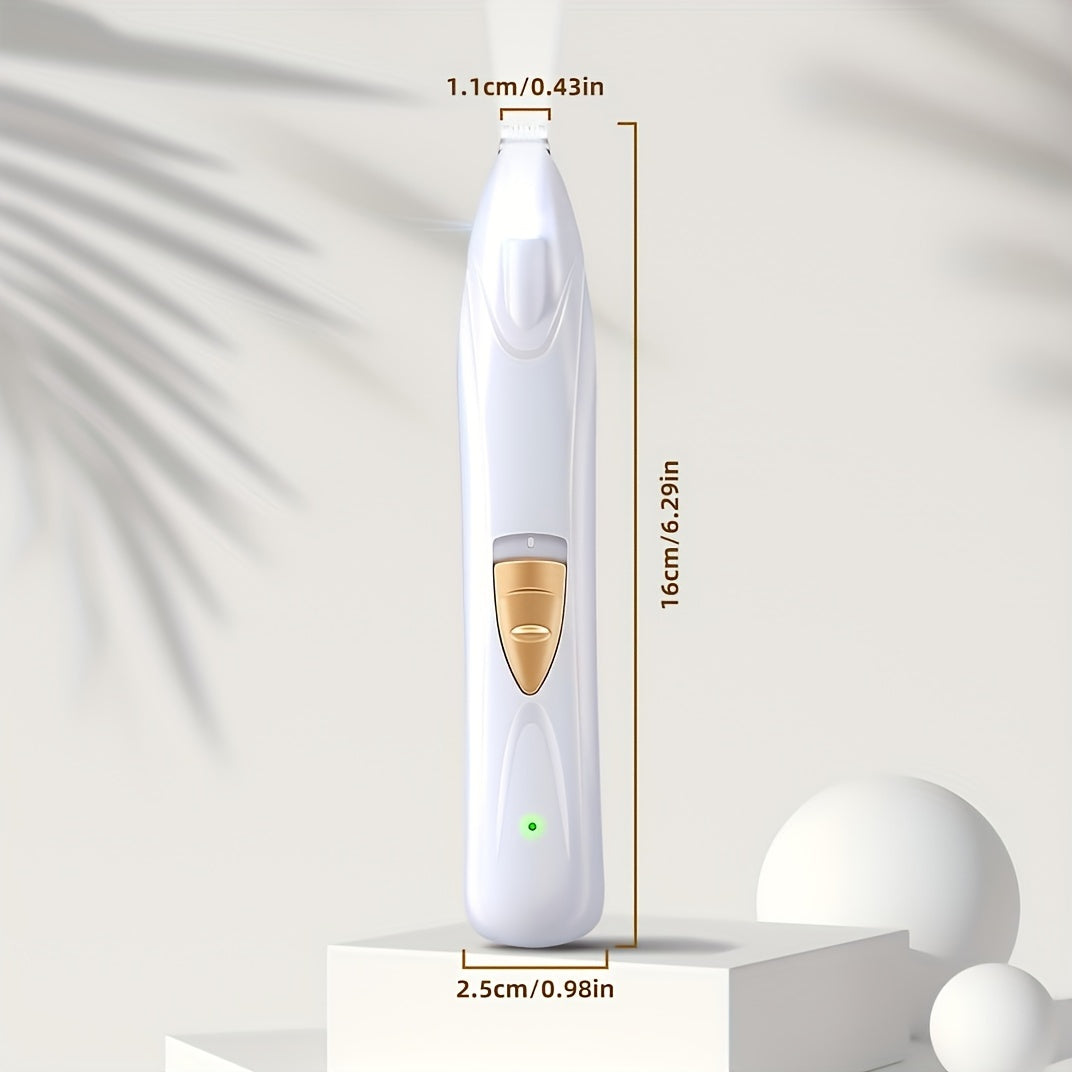 Dog Paw Hair Trimmer with LED Light, White USB Rechargeable Low-Noise Mini Pet Clippers with Narrow Head for Dog and Cat Grooming Touch-Ups