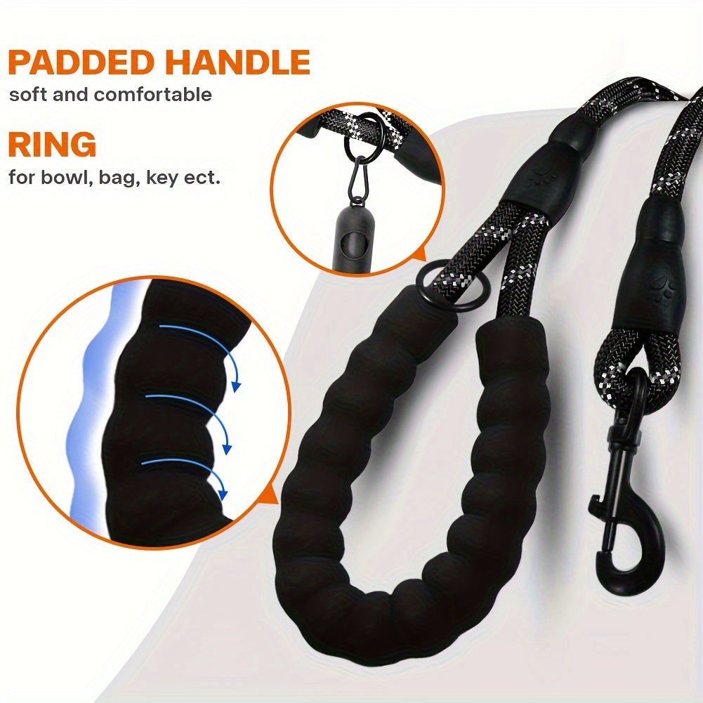 Double Dog Rope Leash with 360-Degree Swivel, Reflective Nylon Lead and Padded Foam Handle for Walking Two Small Dogs or Puppies