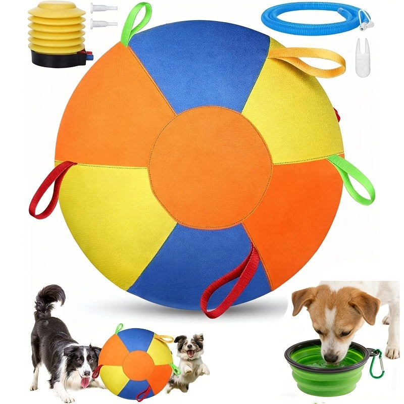 Jumbo Dog Herding Ball with Fabric Handle Cover and Air Pump, Inflatable Training Toy for Supervised Play in 9.84, 17.72 or 21.65 Inch Sizes