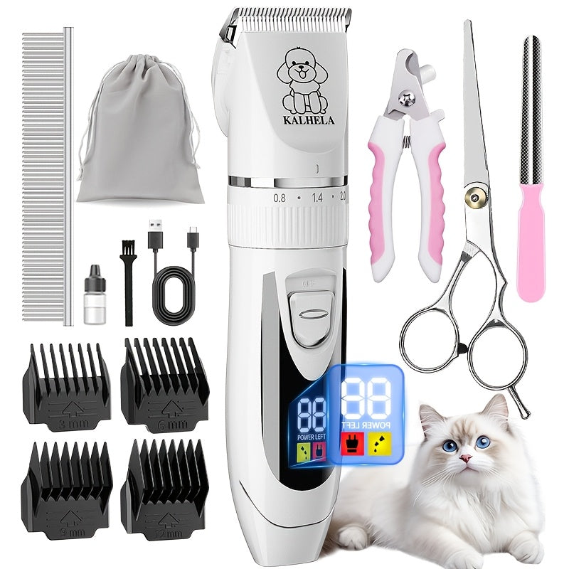 Rechargeable Dog Grooming Clippers Kit, Cordless Low-Noise Pet Hair Trimmer with Scissors and Comb for Small and Large Dogs and Cats