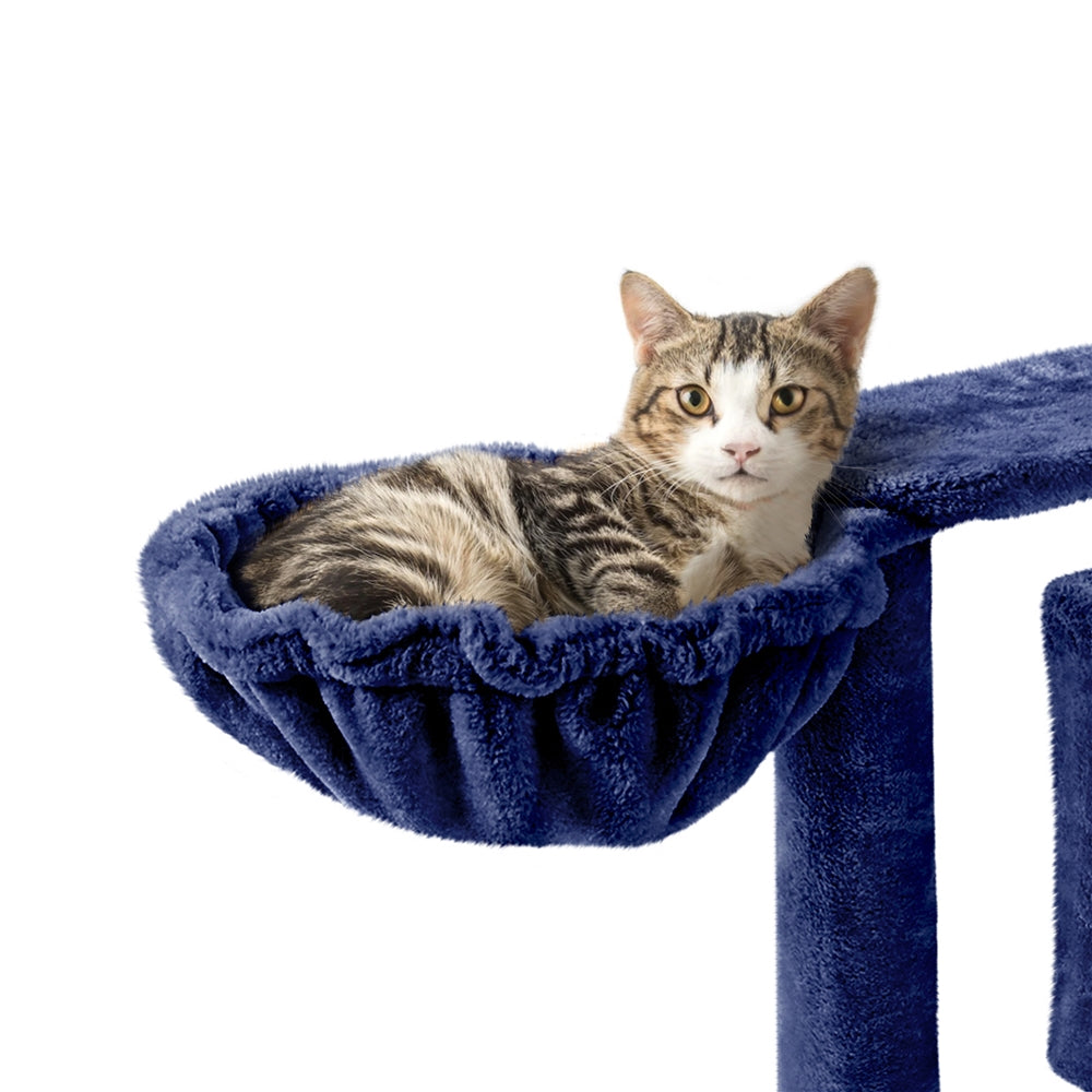 Cat Tree 57 Inch with Two Condos, Plush Multi-Level Indoor Kitten Tower with Round Platform, Ladder and Dangling Ball for Small Cats
