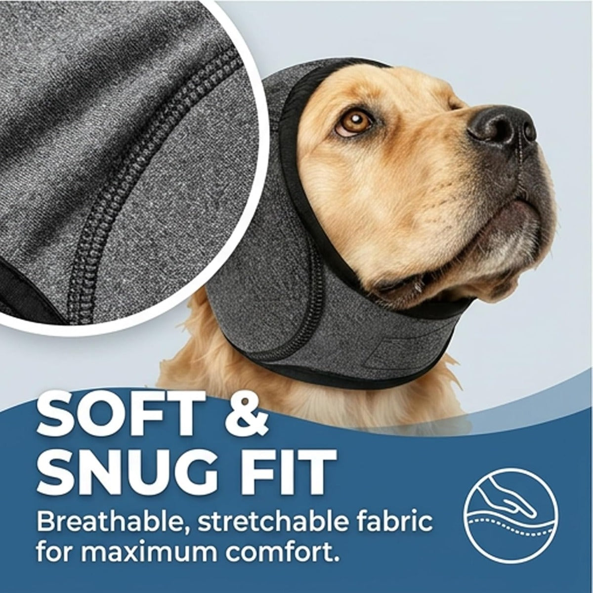 Dog Ear Wrap Grooming Hood, Adjustable Soft Ear Cover with Hook-and-Loop Closure for Supervised Bath-Time and Grooming Routines, Three Sizes and Five Colors