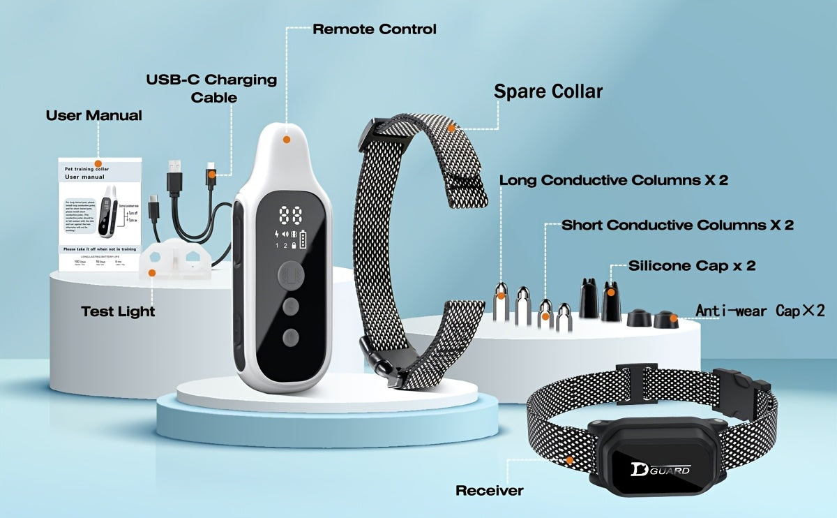 Dog Training Collar D80 with Remote Control, Rechargeable Black Adjustable Nylon Collar with Listed Beep and Vibration Modes for Supervised Single-Dog Sessions