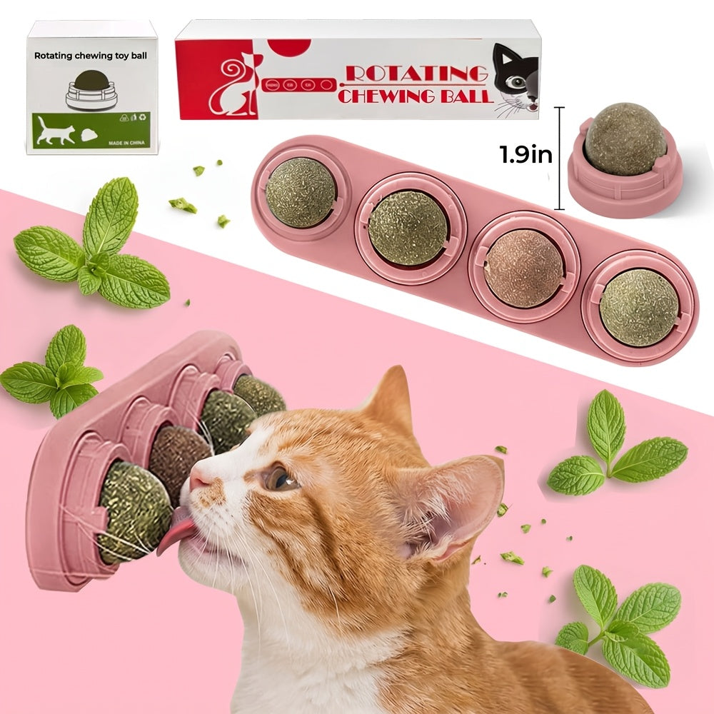 Silvervine Cat Toy Balls 5pcs, Rotating Herb Lick Toys for Supervised Indoor Play, Blue Green Pink and Refill Options for Cat Owners