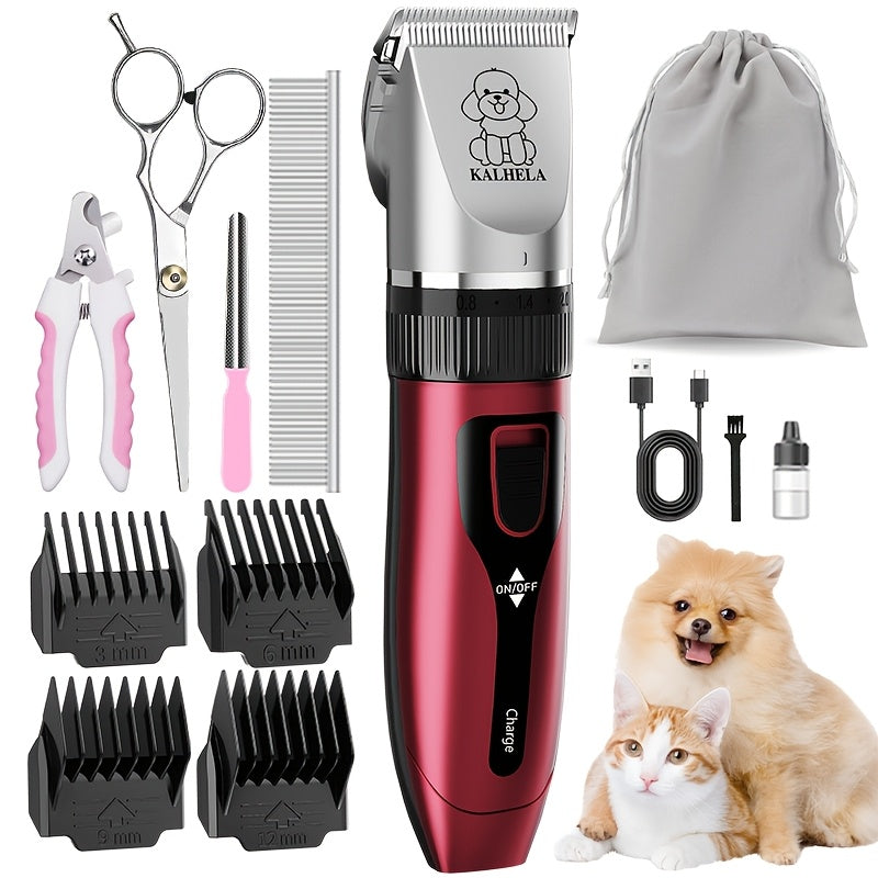 USB Rechargeable Dog Clippers with Ceramic Blades, Electric Pet Hair Trimmer for Cats and Dogs, Color Choices and Grooming Set Options