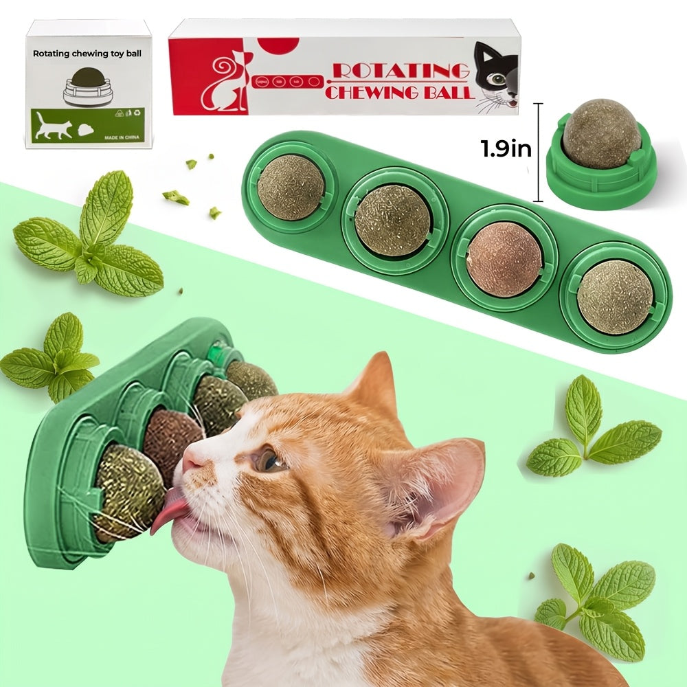 Silvervine Cat Toy Balls 5pcs, Rotating Herb Lick Toys for Supervised Indoor Play, Blue Green Pink and Refill Options for Cat Owners