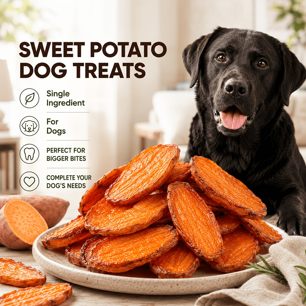 Dehydrated Sweet Potato Dog Chews, Thick-Cut Dried Slices with a 450g Option and Separate 10-Pack Beef Flavor Mini Sausage Choice for Supervised Rewards