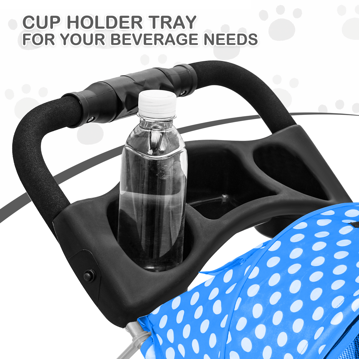 Three-Wheel Dog Stroller with Weather Cover, Foldable Mesh Pet Pushchair for Small Dogs and Cats, Storage Basket, Cup Holder and 10 Style Options
