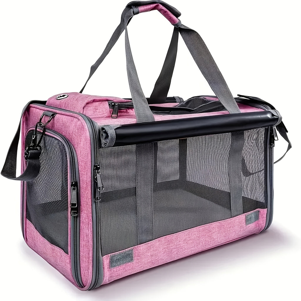 Oxford Pet Carrier for Cats and Small Dogs, Soft-Sided Collapsible Travel Bag with Breathable Design, Privacy Features and Optional Collar Set