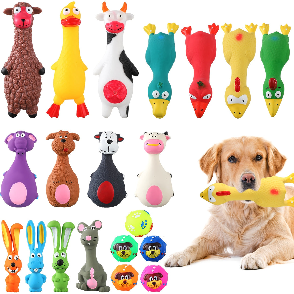 Squeaky Dog Toys 20 Pack, Soft Latex Assorted Animal and Ball Toy Set for Supervised Puppy Play, Interactive Fetch and Dog Lover Gifts