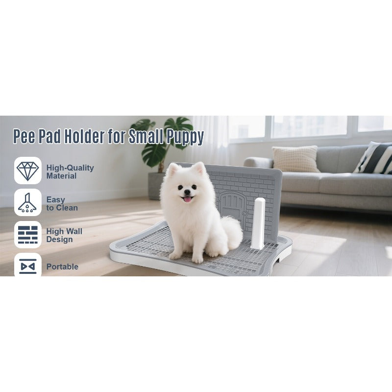 Dog Potty with Central Post, 20.1 x 15.4 Inch Indoor Puppy Training Tray with Removable Splash Wall, Mesh Surface and Non-Slip Feet