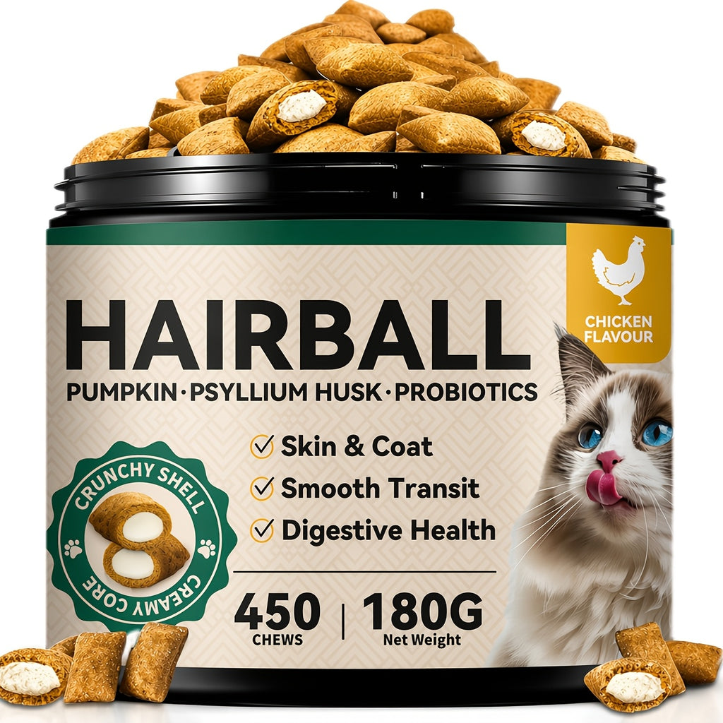 Cat Hairball Treats with Fiber and Fish Oil, Dual-Texture Crunchy and Creamy Cat Snacks for Indoor Cats, Chicken Flavor and Multipack Options