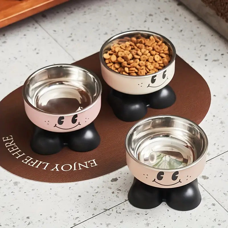 Raised Pet Bowl with Stainless Steel Dish, Anti-Slip and Anti-Tip Feeding Design for Kitten and Puppy Food or Water, Milky, Coffee Brown or Pink