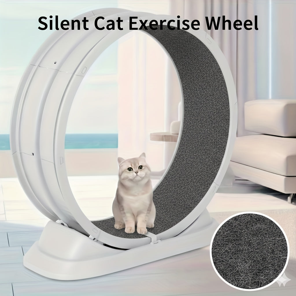 Cat Exercise Wheel with Security Lock and Replaceable Running Pad, Battery-Free Indoor Cat Treadmill with Wide Base, Green or Grey XXL