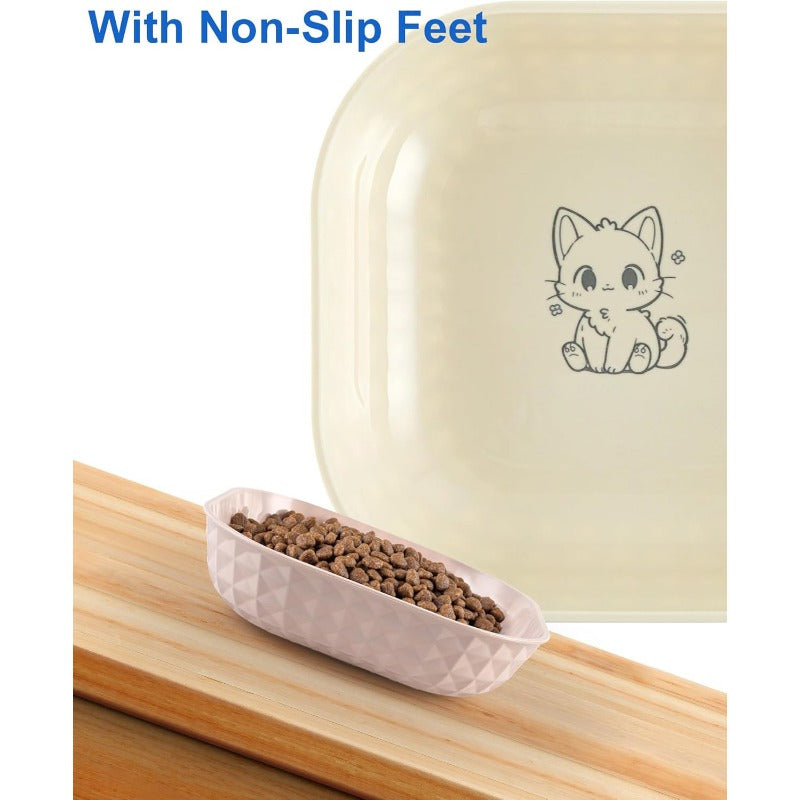 Shallow Cat Bowls 6-Piece Set, Non-Slip Wet Food Plates with Anti-Tip Design for Indoor Cat Feeding Routines, Mixed Random Colors