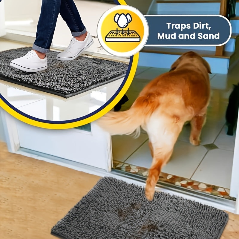 Absorbent Dog Door Mat for Muddy Paws, Machine Washable Pet Entryway Rug with Rubber Backing, Three Sizes and 12 Colors for Cat and Dog Homes