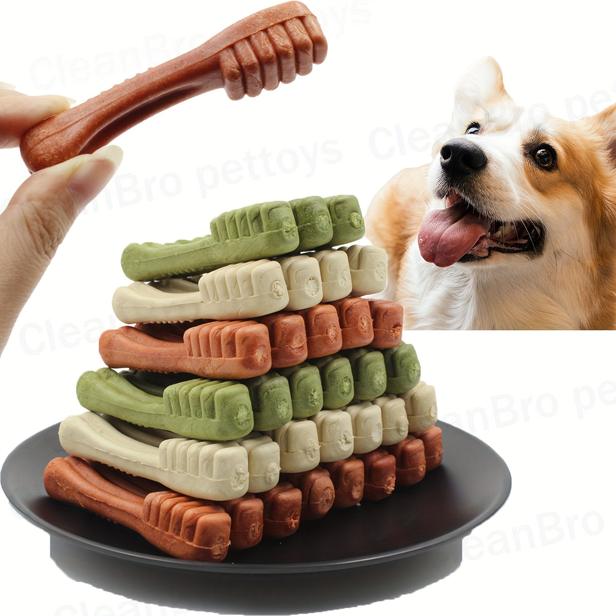 Dog Dental Chews Mint-Flavored Toothbrush Sticks for Medium Dogs 25-50 lbs, Textured Oral Care Treats in 6 or 10 Count Packs