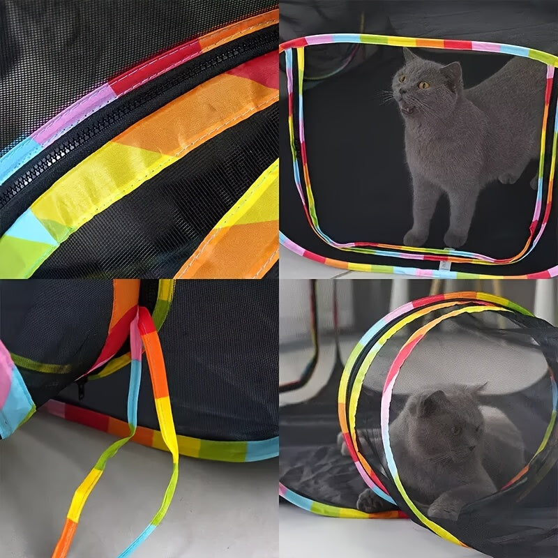 Rainbow Cat Enclosure for Indoor Cats, Portable Outdoor Catio Tent with Enclosed Run and Tunnel for Supervised Backyard Exploration