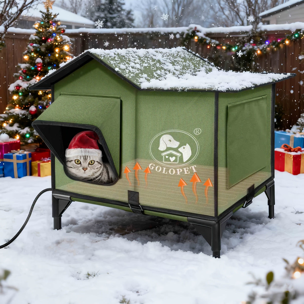 Cat House with Detachable Heating Pad, XL 21 x 17 x 17 Inch Pet Shelter and Elevated Bed for Cats and Small Dogs, Indoor and Outdoor Use