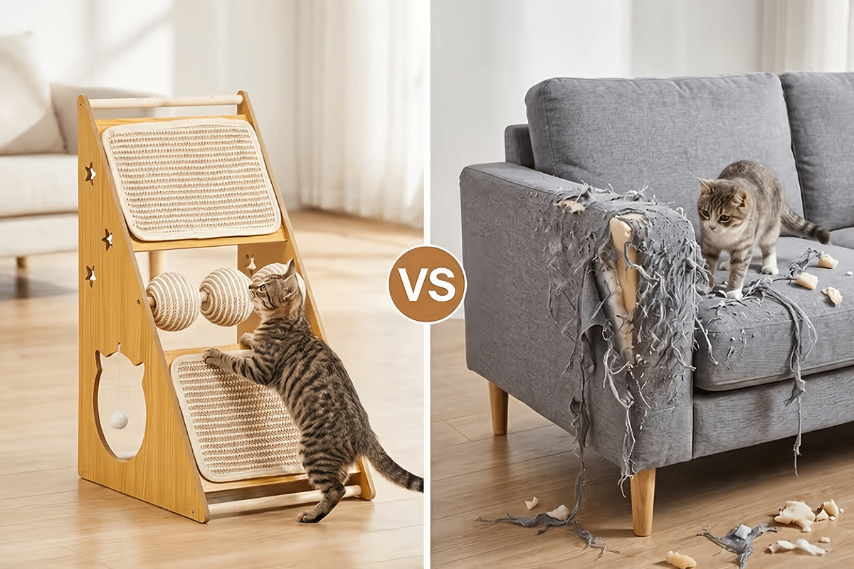 Vertical Cat Scratcher with Nest and 3 Sisal Balls, Wall-Mounting Cat Scratching Board for Indoor Cats, Style B Furniture for Rest and Play