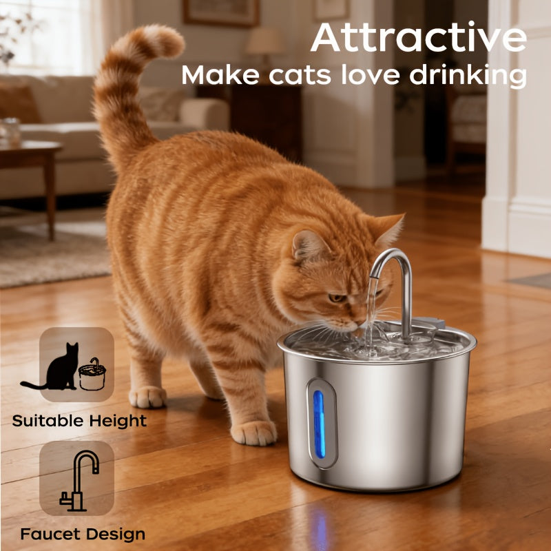 Filtered Cat Water Fountain 74.39oz, Stainless Steel Automatic Pet Drinking Dispenser with Quiet Pump for Cats and Dogs, Three Style Options