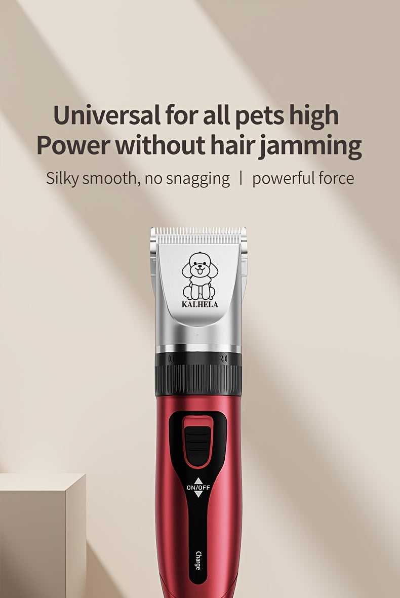 Dog Grooming Clippers with Display, Red Cordless Rechargeable Pet Hair Trimmer with Detachable Blades, Four Guide Combs and Kit Options
