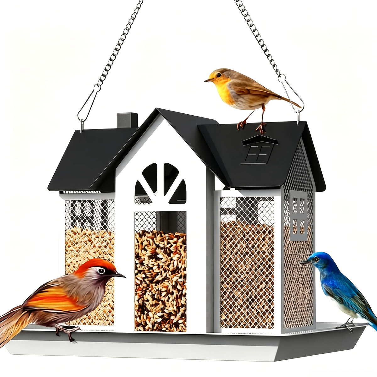 Metal Mesh Bird Feeder for Outdoors, Hanging Wild Bird Feeding Station for Backyard and Garden Birdwatching, Four Color Options for Bird Lover Gifts