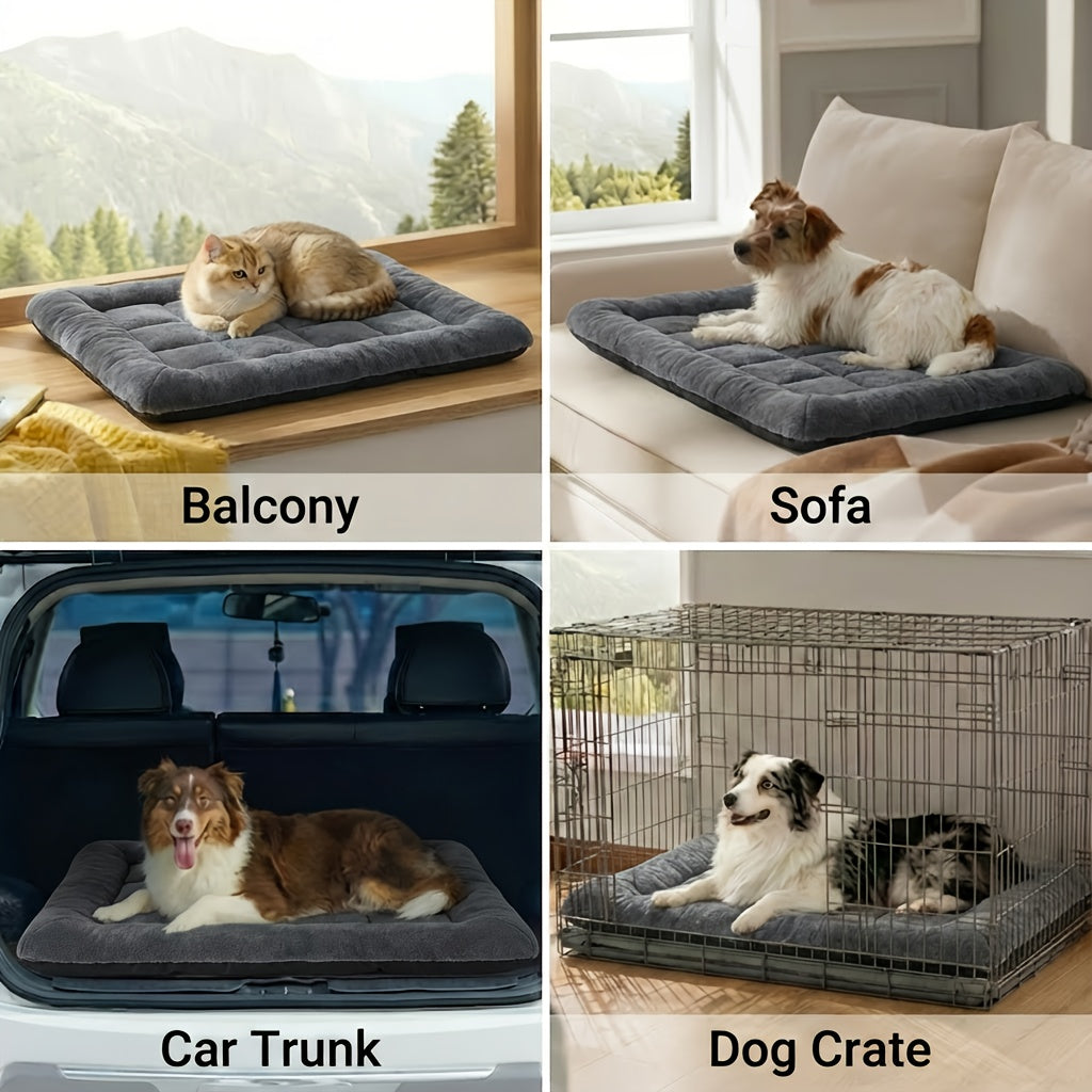 Fleece Dog Crate Pad with PP Cotton Filling, Gray Washable Flat Kennel Mat with Non-Slip Bottom, Cozy Pet Bedding in Five Sizes up to 54 x 36 Inches