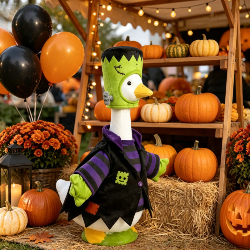 Porch Goose Monster Outfit for 23-Inch Statues, Halloween Costume with Wizard Hat and Cape for Seasonal Entryway and Lawn Goose Decor