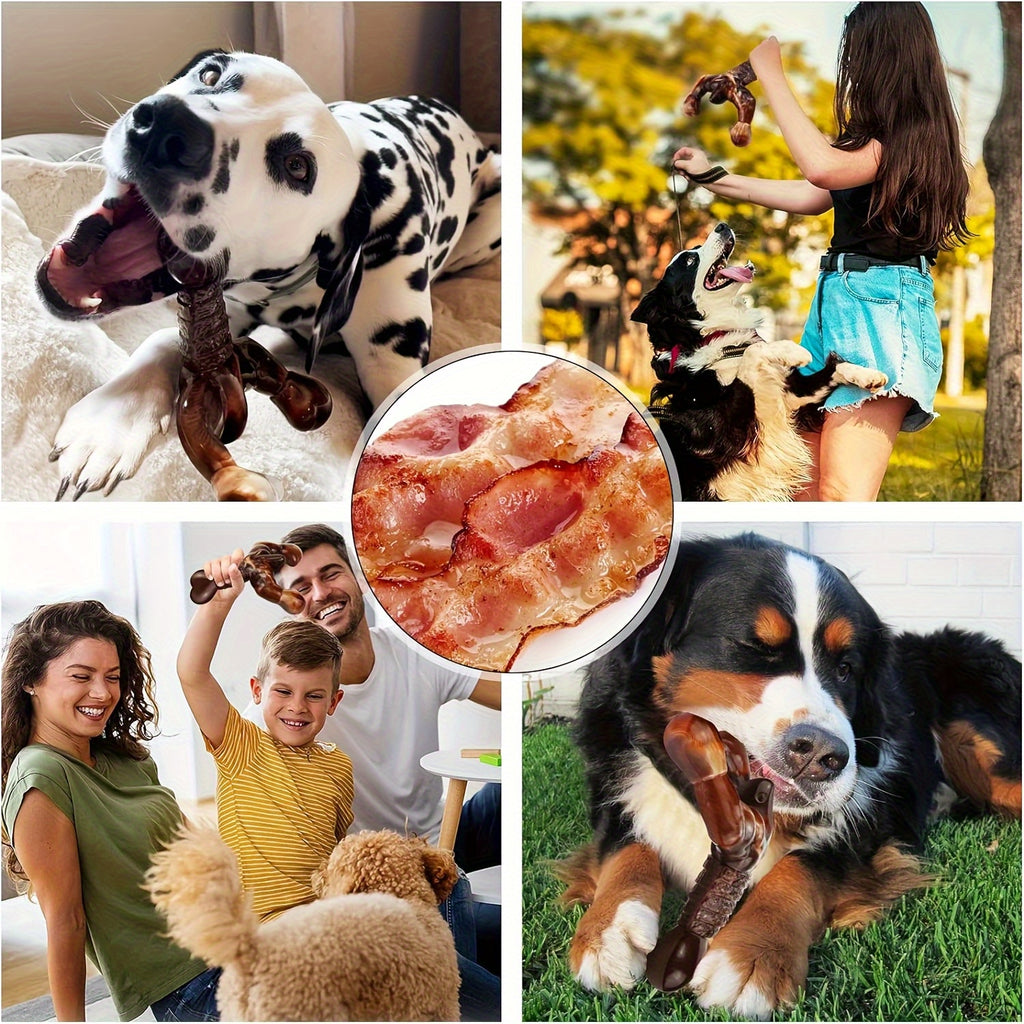 Bacon Flavored Nylon Dog Chew Toy, Lobster-Shaped Textured Bone for Medium and Large Dogs, Brown and Cream Supervised Chewing and Daily Play