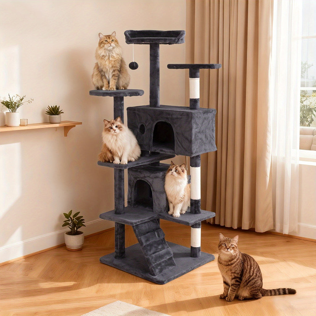 Cat Tree Activity Center for Indoor Cats, Multi-Level Climbing Tower with Scratching Posts, Perches and Condo Hideaways, 36-80 Inch Height Options