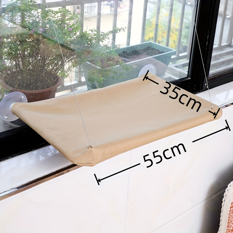 Suction Cup Cat Window Hammock in Khaki, Indoor Cat Bed and Window Viewing Platform for Lounging, Birdwatching and Everyday Rest