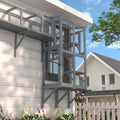 Window Catio for Indoor Cats, Wooden Wall-Mounted Cat Window Box with 4 Platforms and 3 Doors for Sunbathing, Play and Tunnel Connection
