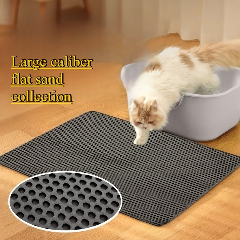 XXL Cat Litter Mat 47.2 x 27.6 Inches, Grey Double Layer EVA Litter Catcher with Non-Slip Design, Washable Scatter Control for Indoor Litter Box Areas