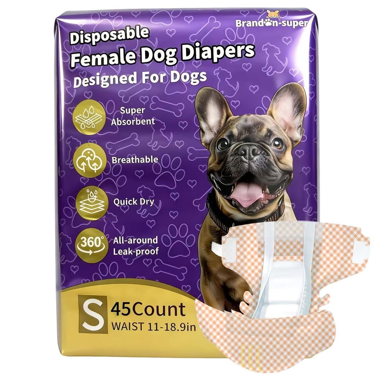 Female Dog Diapers 45 Count, Disposable Absorbent Pet Diapers in XXS to L for Puppies, Senior Dogs, Heat Cycles and Indoor Accident Management