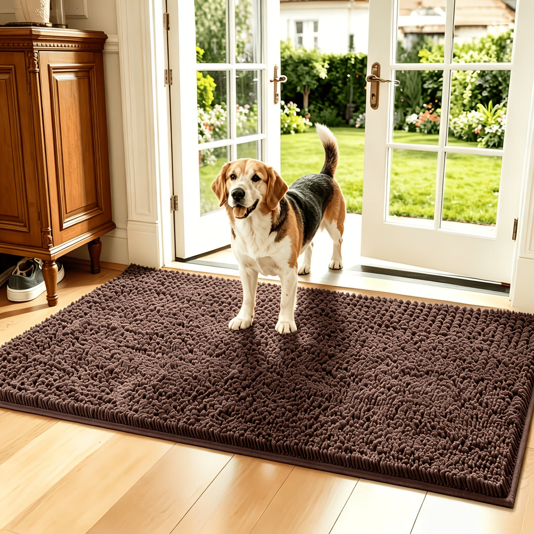 Absorbent Dog Door Mat for Muddy Paws, Machine Washable Pet Entryway Rug with Rubber Backing, Three Sizes and 12 Colors for Cat and Dog Homes