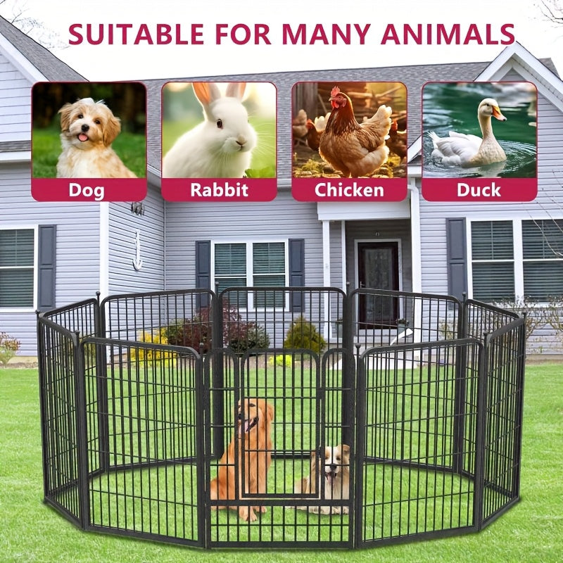 Dog Playpen 32 Inch with Door, Heavy Duty Metal Pet Fence in 8, 10 or 12 Panels for Small and Medium Dogs, Indoor Outdoor Yard and RV Camping