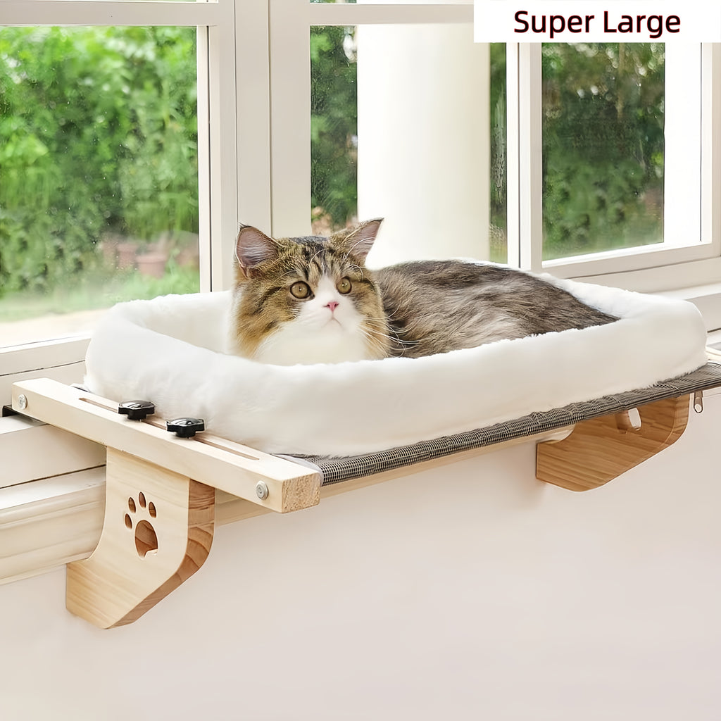 Cat Window Hammock with Paw Print Pattern, Adjustable Frame Indoor Cat Bed for Compatible Windowsills, Beds and Cabinets, Everyday Lounging Perch