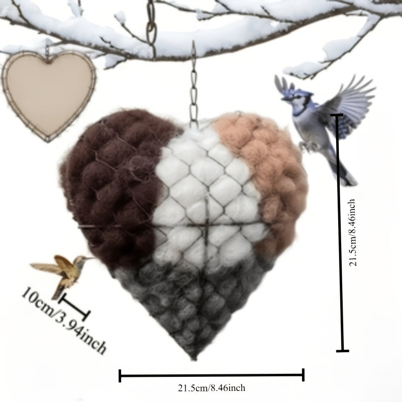 Heart-Shaped Hummingbird Nest, Handmade Fiber Bird Nest with 2 Bags of Nesting Materials, Finished Heart Garden Accent and Bird Lover Gift