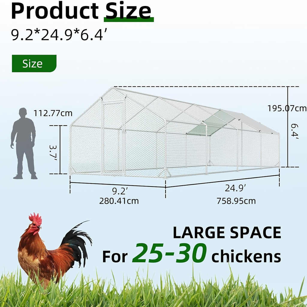 Chicken Run with UV Cover, Metal Walk-In Poultry Enclosure with Door for Backyard Hens, Outdoor Flock Care and Garden Setups, Three Size Options