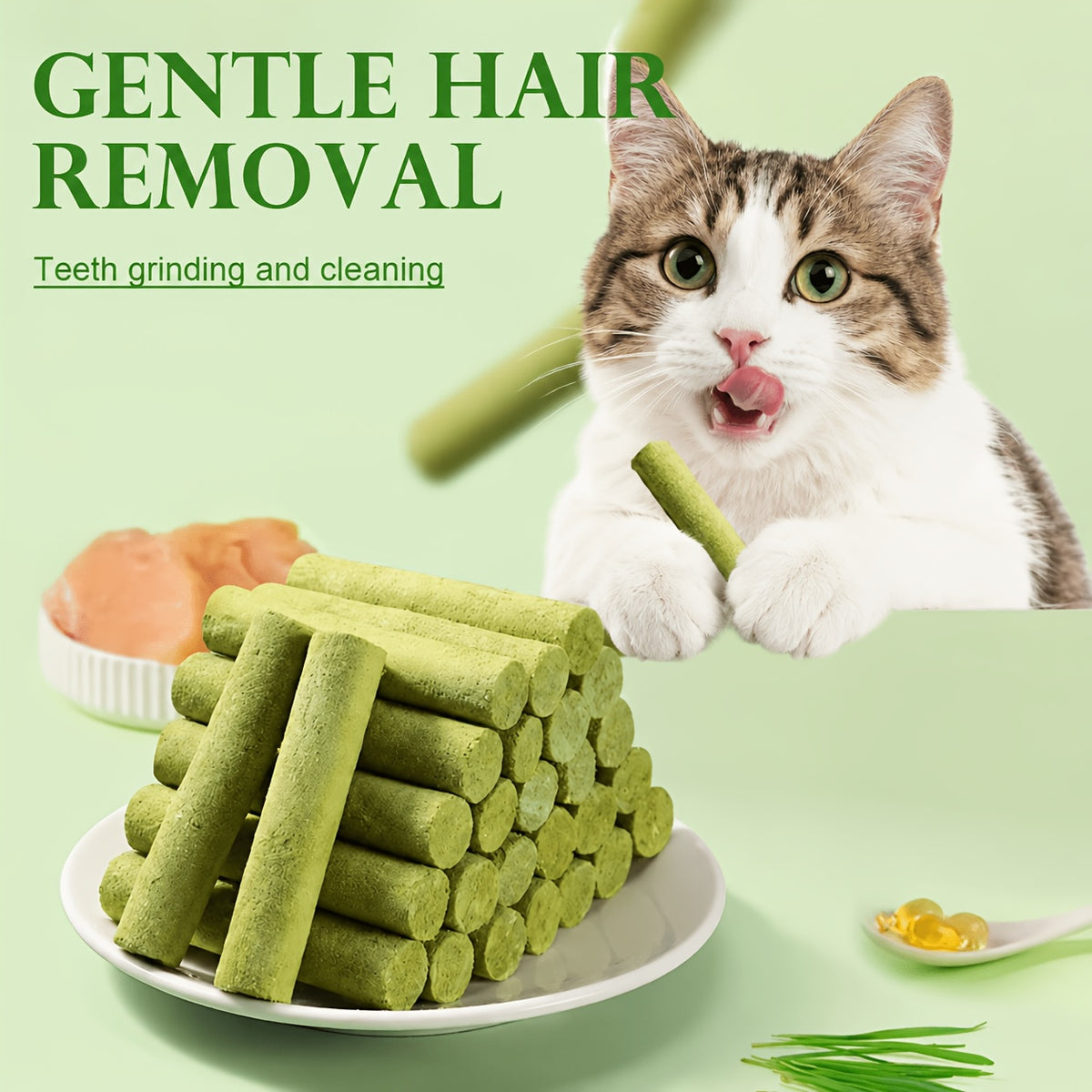 Cat Chew Treats with Cat Grass, Freeze-Dried Snack Sticks in 12 or 24 Piece Options for Supervised Treat Breaks and Cat Owner Gift Baskets