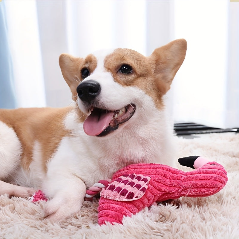Flamingo Squeaky Dog Toy with Plush and Rope Design for Small, Medium and Large Dogs, Cartoon Pet Toy for Supervised Indoor Play and Gentle Tug