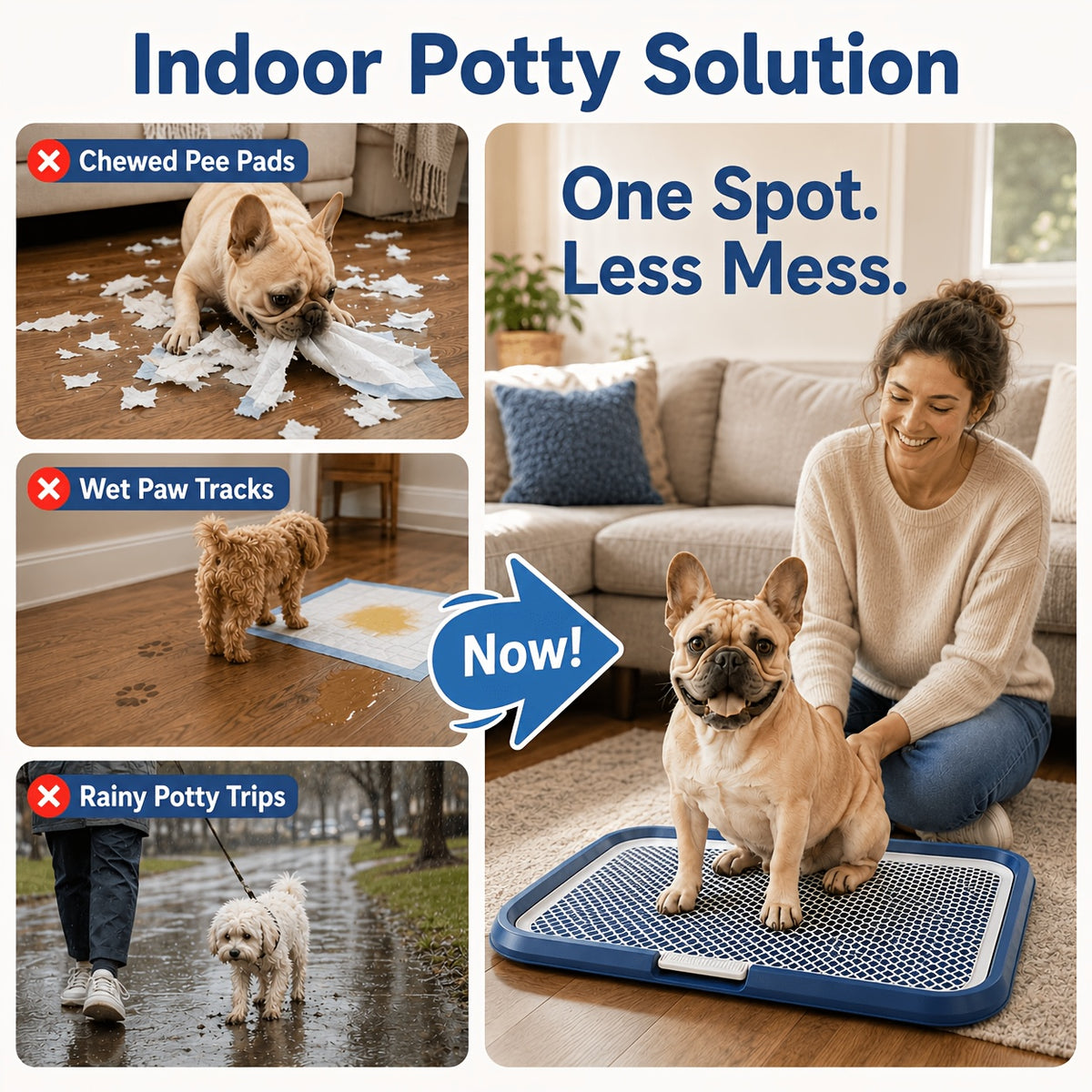 Dog Pee Pad Holder with Removable Grate, Leak-Proof Washable Puppy Potty Training Tray for Indoor Apartment Toilet Routines