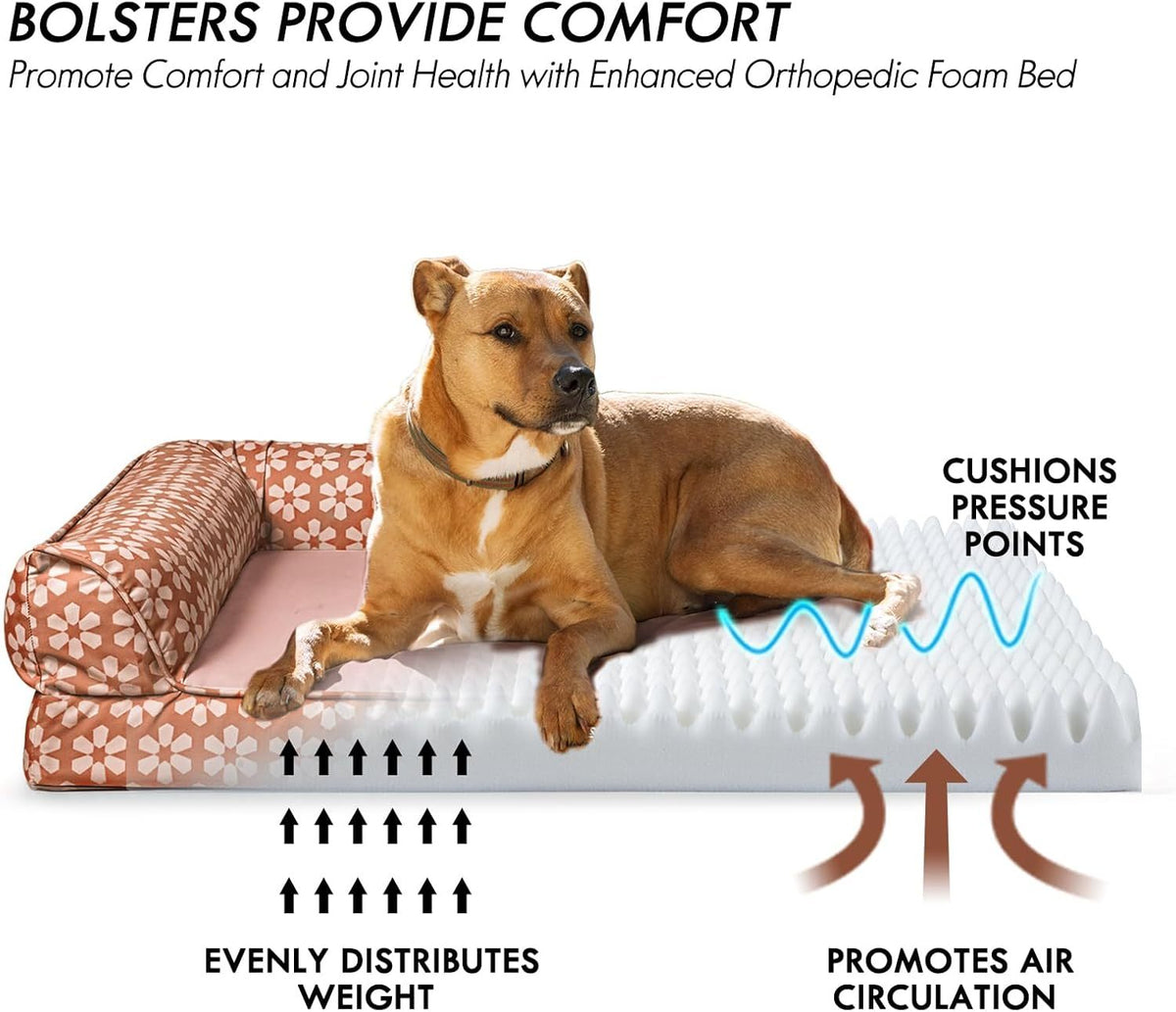Dog Bed with Removable Bolsters, Egg Crate Foam Pet Sofa with Machine Washable Cover and Non-Slip Bottom, M L XL Sizes in Three Color Options