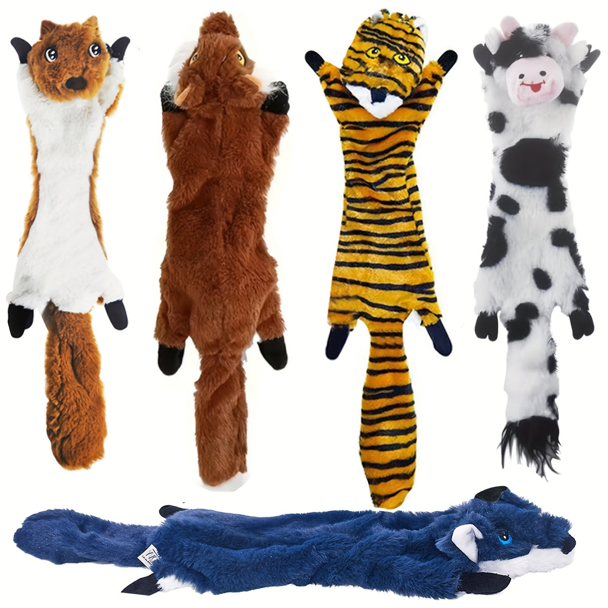 Unstuffed Squeaky Dog Toys, Random Color Plush Animal and Rope Play Options for Small and Medium Dogs, 1, 2, 3, 5 or 6 Piece Packs