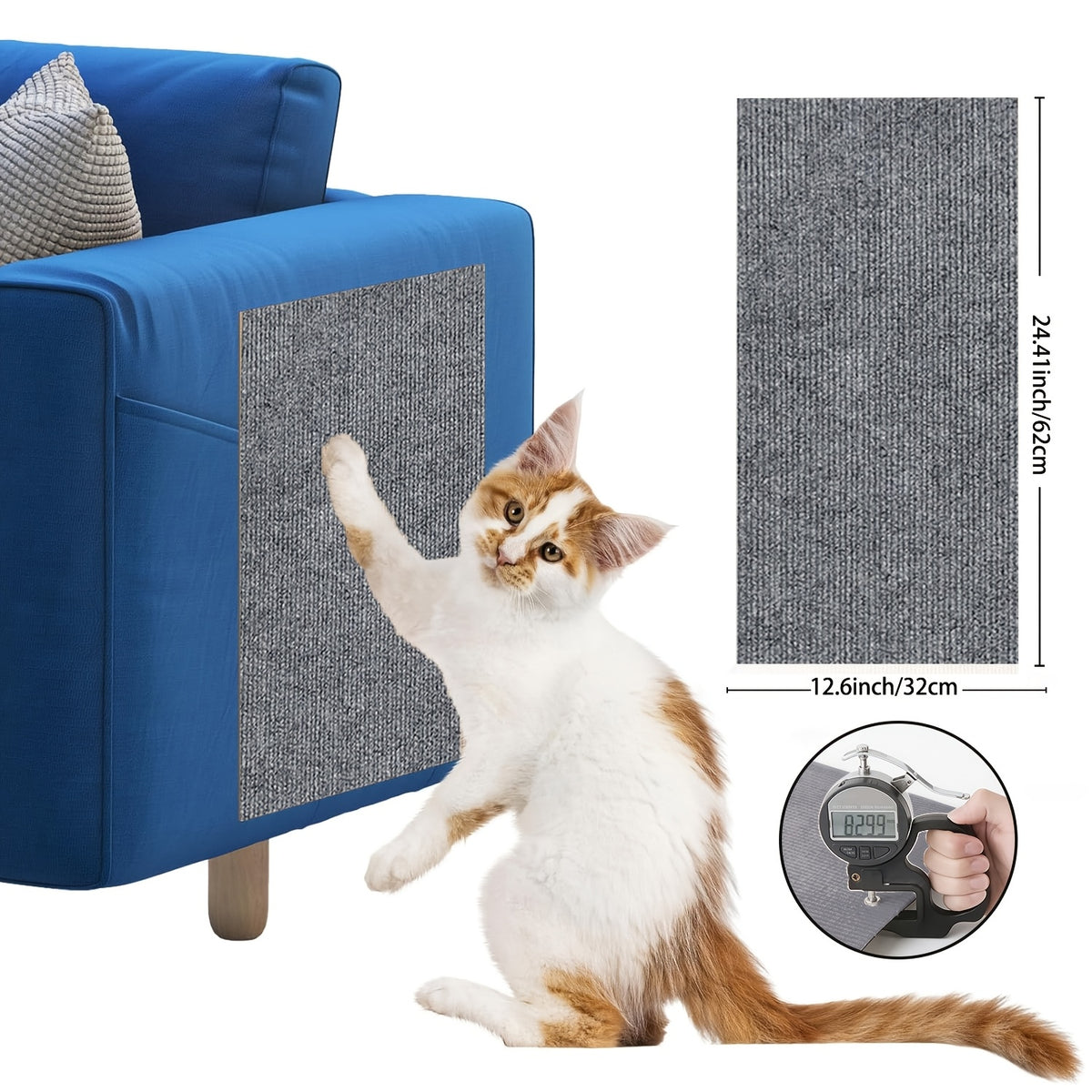 Self-Adhesive Cat Scratch Furniture Protector, Trimmable Scratching Mat for Sofa and Wall Coverage, Three Size Options and Eight Colors